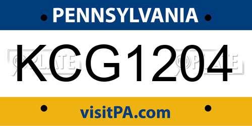 KCG1204 Pennsylvania License Plate