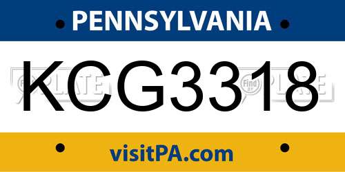 KCG3318 Pennsylvania License Plate