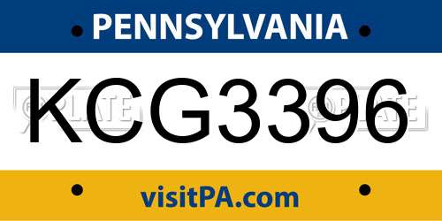 KCG3396 Pennsylvania License Plate