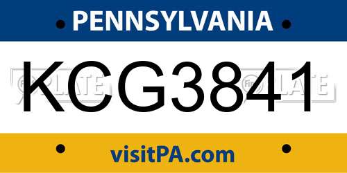 KCG3841 Pennsylvania License Plate