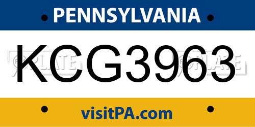 KCG3963 Pennsylvania License Plate
