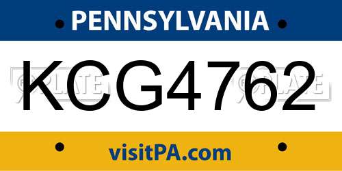 KCG4762 Pennsylvania License Plate