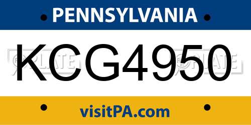 KCG4950 Pennsylvania License Plate