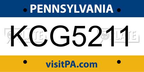 KCG5211 Pennsylvania License Plate