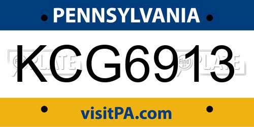 KCG6913 Pennsylvania License Plate
