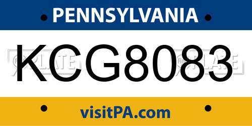KCG8083 Pennsylvania License Plate
