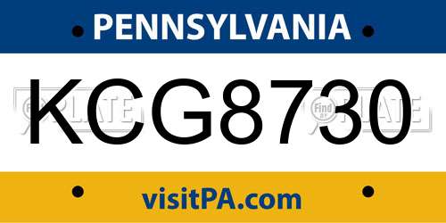 KCG8730 Pennsylvania License Plate