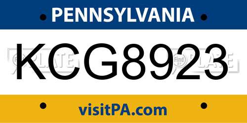 KCG8923 Pennsylvania License Plate