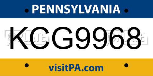 KCG9968 Pennsylvania License Plate