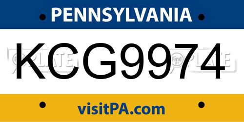 KCG9974 Pennsylvania License Plate