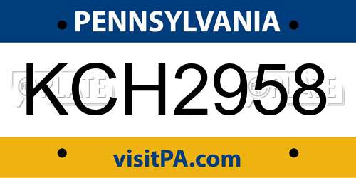 KCH2958 Pennsylvania License Plate