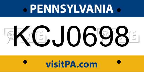 KCJ0698 Pennsylvania License Plate