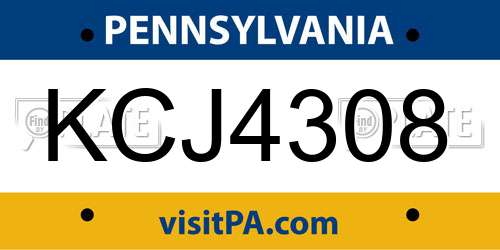 KCJ4308 Pennsylvania License Plate