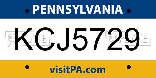 KCJ5729 Pennsylvania License Plate