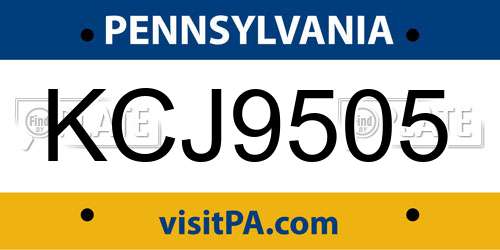 KCJ9505 Pennsylvania License Plate