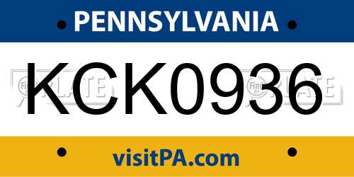 KCK0936 Pennsylvania License Plate
