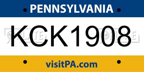 KCK1908 Pennsylvania License Plate