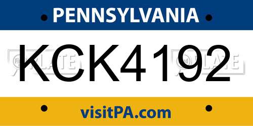 KCK4192 Pennsylvania License Plate