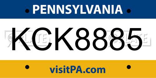 KCK8885 Pennsylvania License Plate