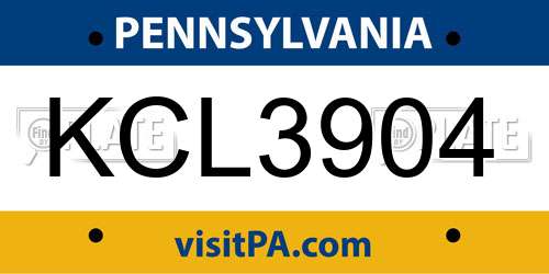 KCL3904 Pennsylvania License Plate