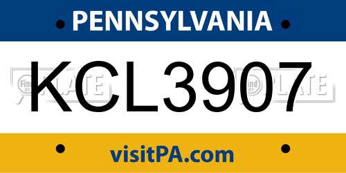 KCL3907 Pennsylvania License Plate