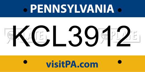 KCL3912 Pennsylvania License Plate
