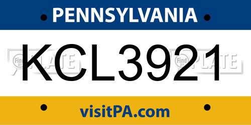 KCL3921 Pennsylvania License Plate