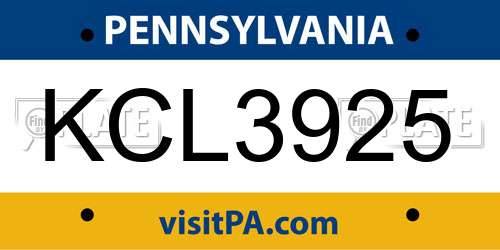 KCL3925 Pennsylvania License Plate