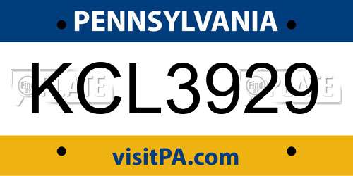 KCL3929 Pennsylvania License Plate