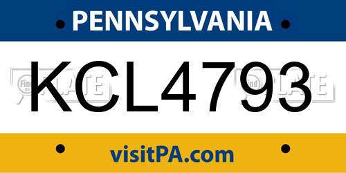 KCL4793 Pennsylvania License Plate
