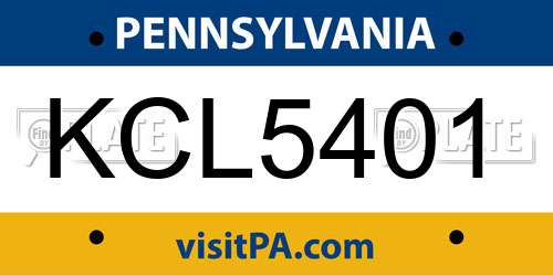 KCL5401 Pennsylvania License Plate