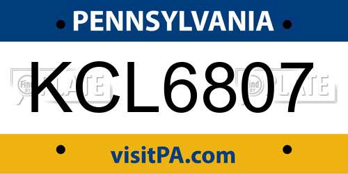 KCL6807 Pennsylvania License Plate