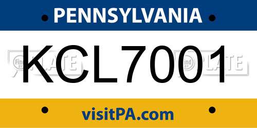 KCL7001 Pennsylvania License Plate