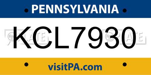 KCL7930 Pennsylvania License Plate