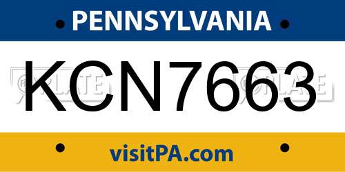 KCN7663 Pennsylvania License Plate