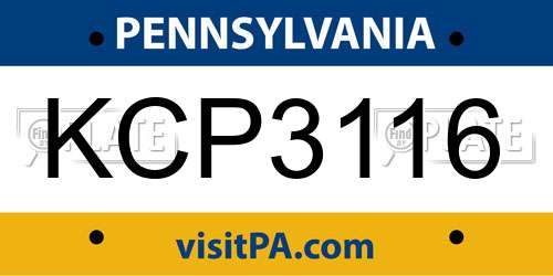 KCP3116 Pennsylvania License Plate