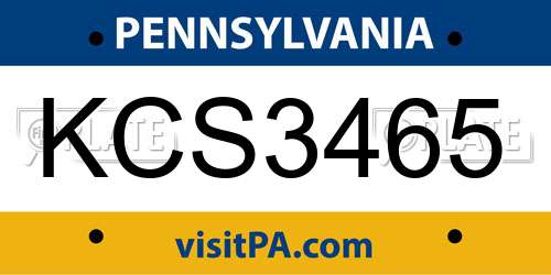KCS3465 Pennsylvania License Plate