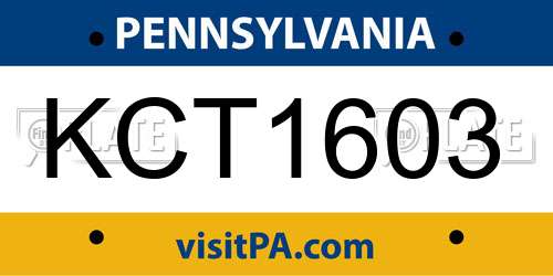 KCT1603 Pennsylvania License Plate