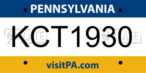 KCT1930 Pennsylvania License Plate