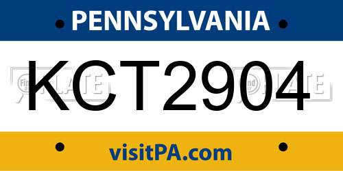 KCT2904 Pennsylvania License Plate