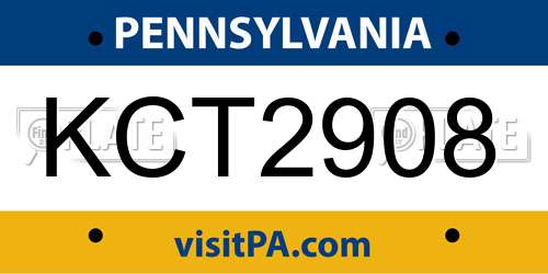 KCT2908 Pennsylvania License Plate