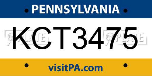 KCT3475 Pennsylvania License Plate