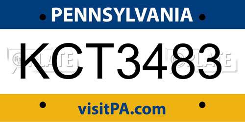 KCT3483 Pennsylvania License Plate