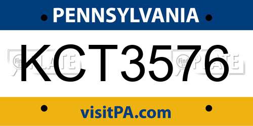 KCT3576 Pennsylvania License Plate