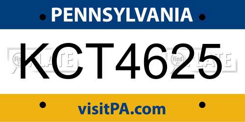 KCT4625 Pennsylvania License Plate