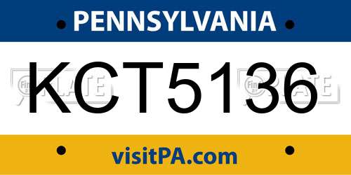 KCT5136 Pennsylvania License Plate