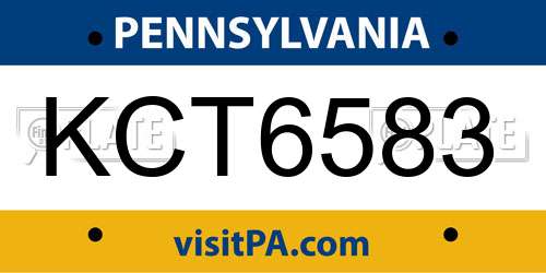 KCT6583 Pennsylvania License Plate