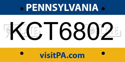 KCT6802 Pennsylvania License Plate