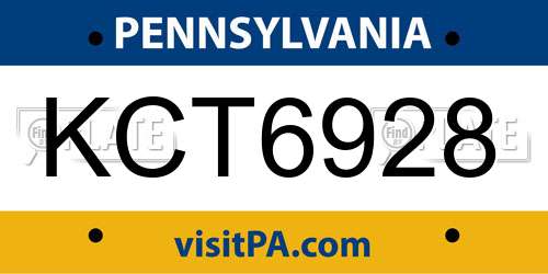 KCT6928 Pennsylvania License Plate