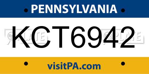 KCT6942 Pennsylvania License Plate